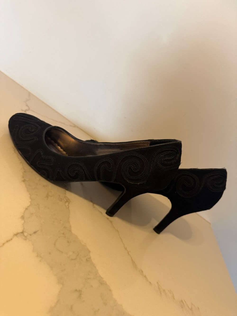 Laura Ashley Black Swirl Embroidered Heels - Picture 4 of 5